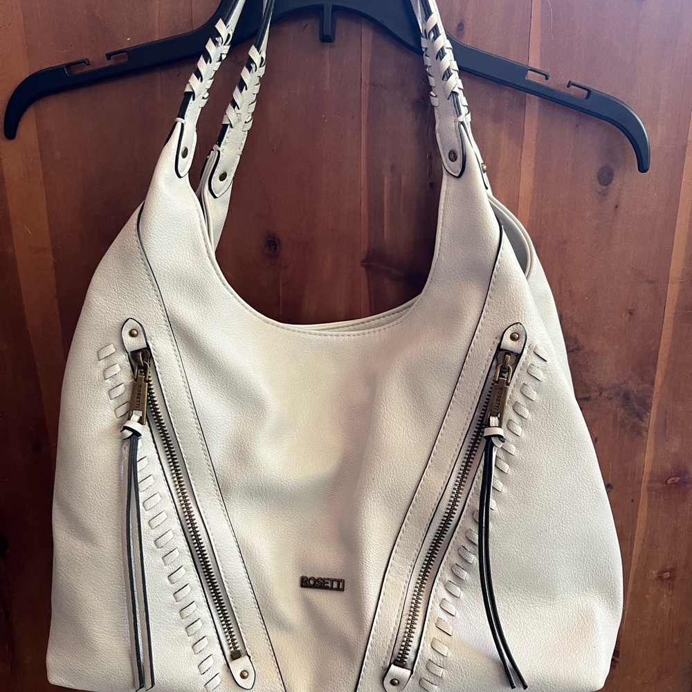Rosetti Cream Leather Shoulder Hobo with Braided Straps